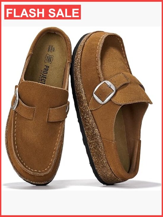Shoes - Genuine Leather Moccasin-Style Clogs for Women Memory Foam Non-Slip Mules